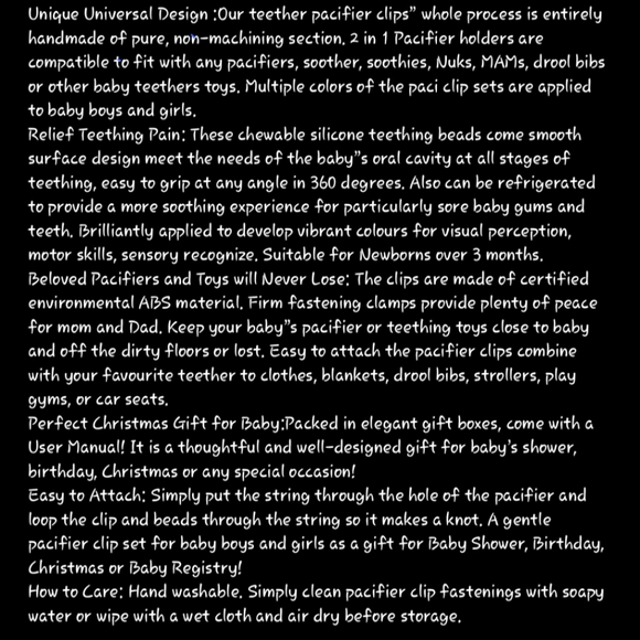 TYRY.HU Pacifier Clip Soother Chains for Babys, BPA Free Soft Silicone Teeth NWT - Picture 10 of 10